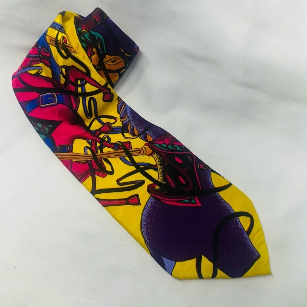 VTG Rush Limbaugh 100% Silk Tie USA Bold Colorful Statement 90s Equestrian Horse